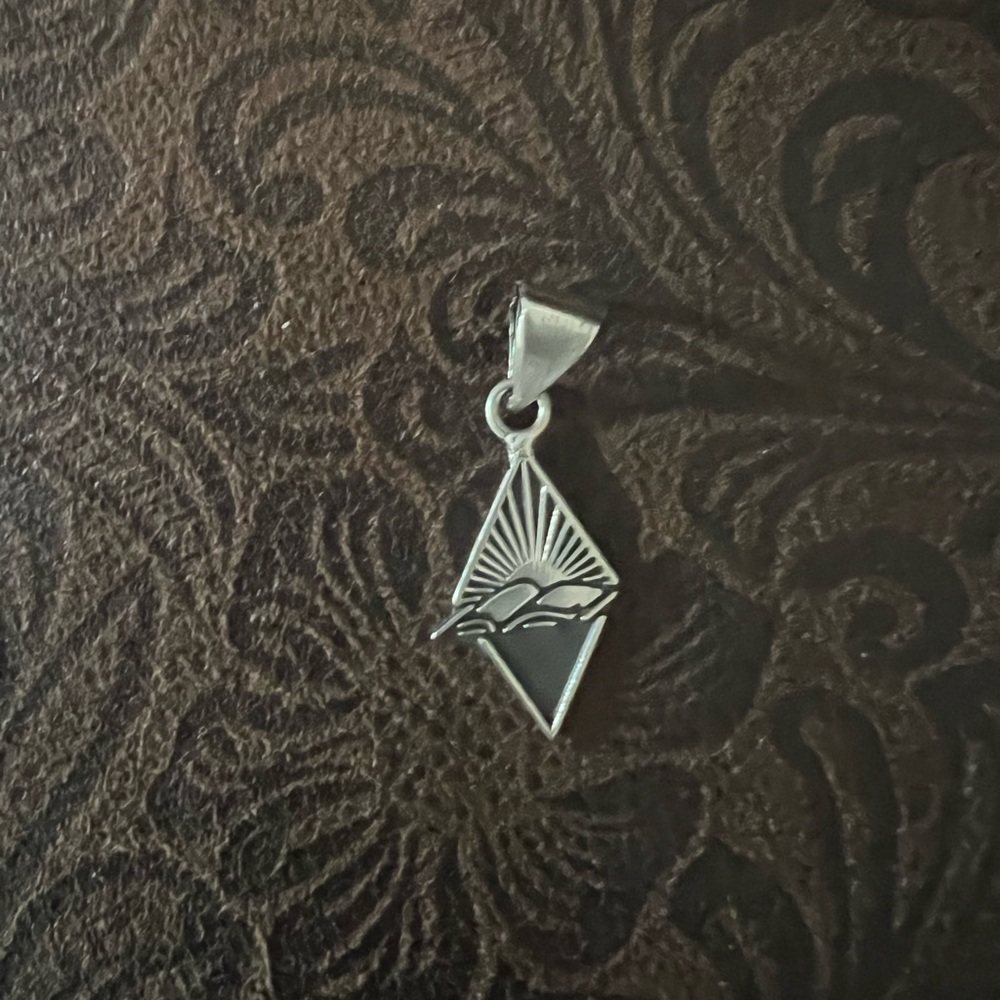 Vintage Sterling Silver Sun Sunrise Triangle Pendant Charm